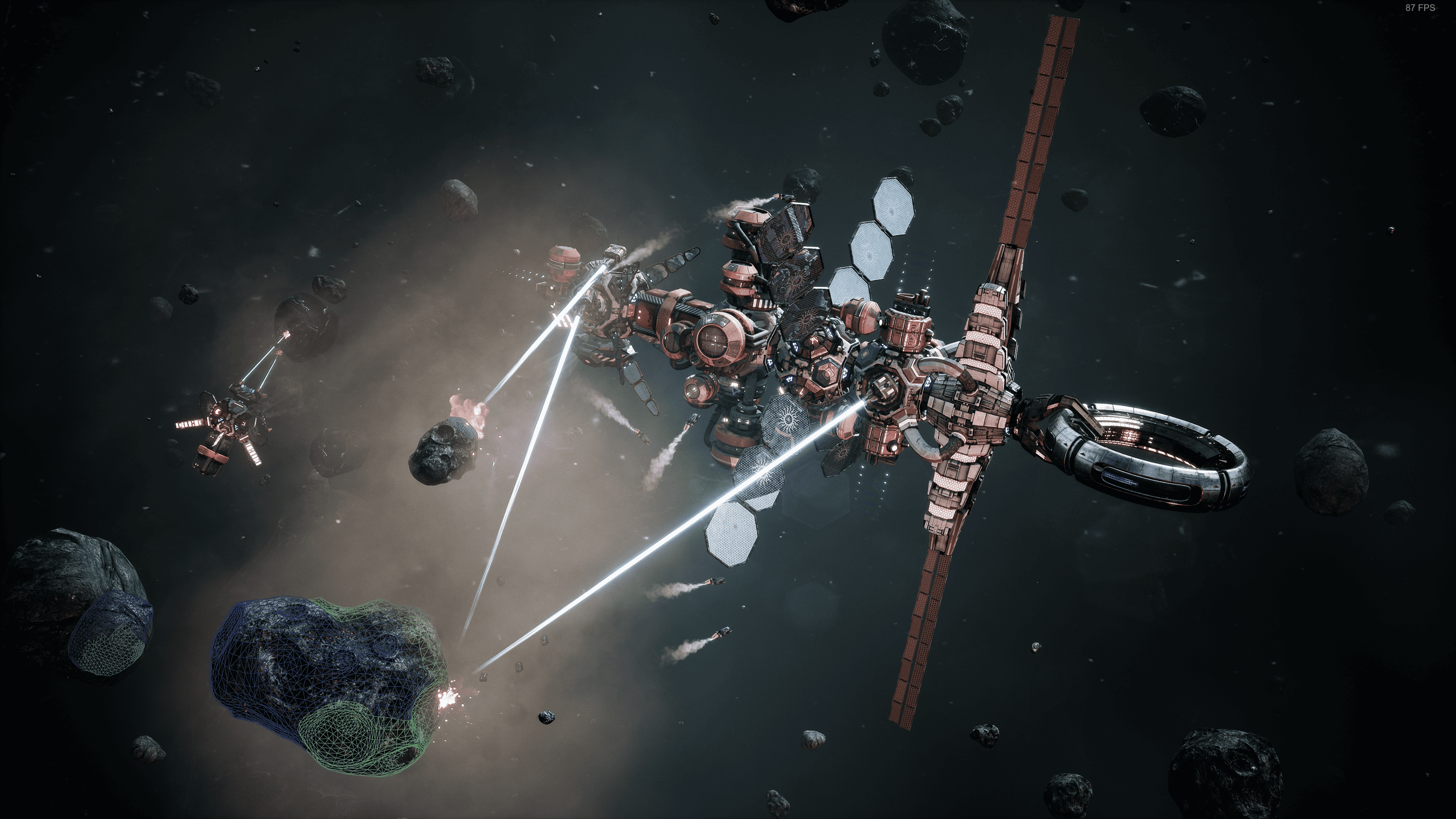 Mining lasers extracting resources from asteroids